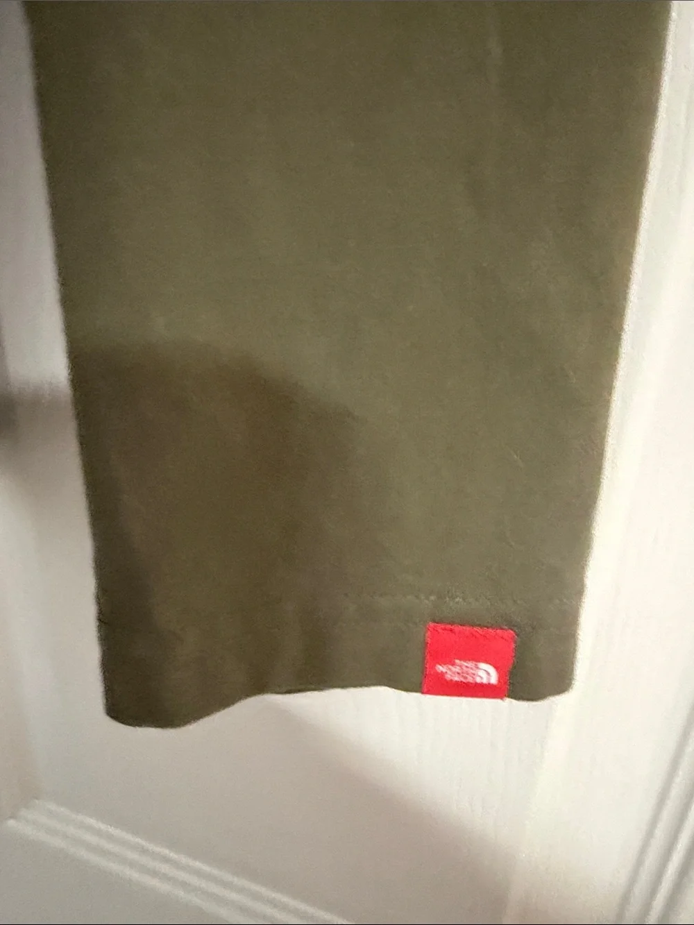 The North Face Olive Green Long Sleeve Logo Tee with Red Patch